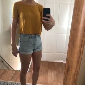 Mustard Crop Top with Lace Back